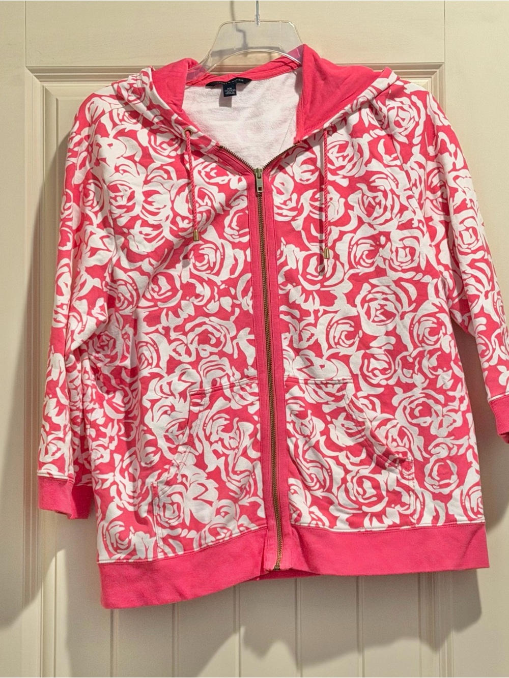 Tommy Hilfiger Pink and White Floral Zip Hoodie